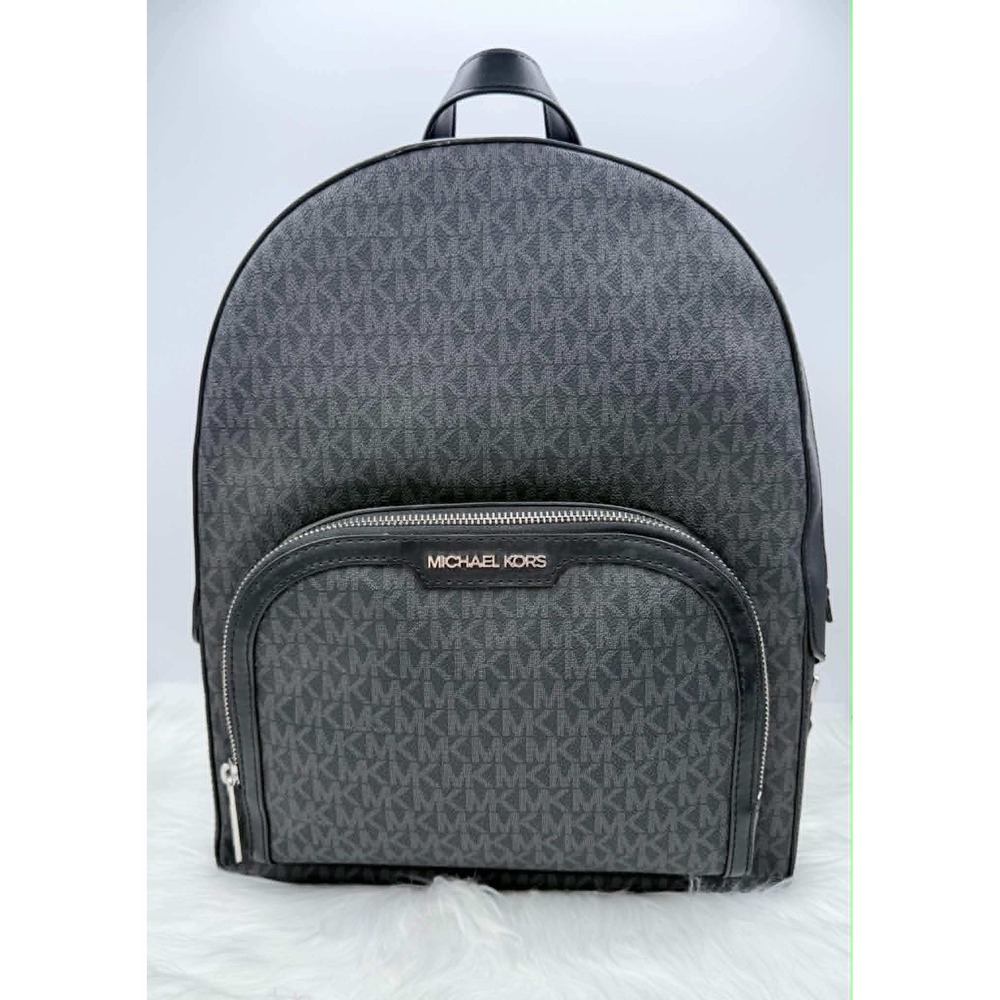 Michael Kors Jaycee Large Backpack Black MK Signature Monogram Travel Bag